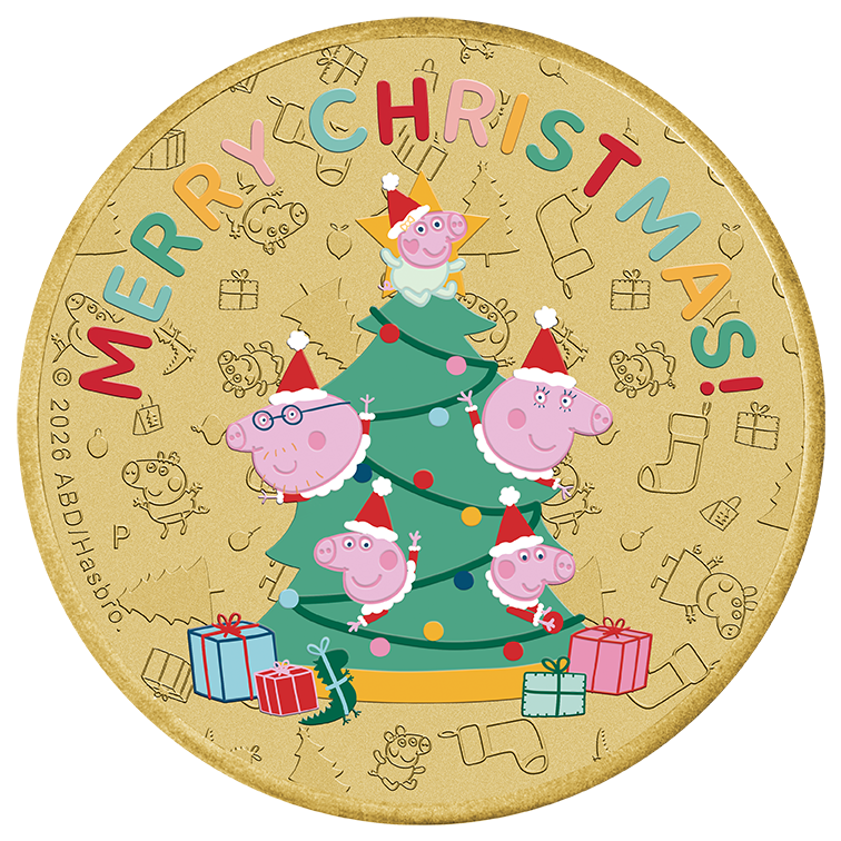 2026 Perth Mint Peppa Pig Christmas Base Metal Coloured Coin On Card