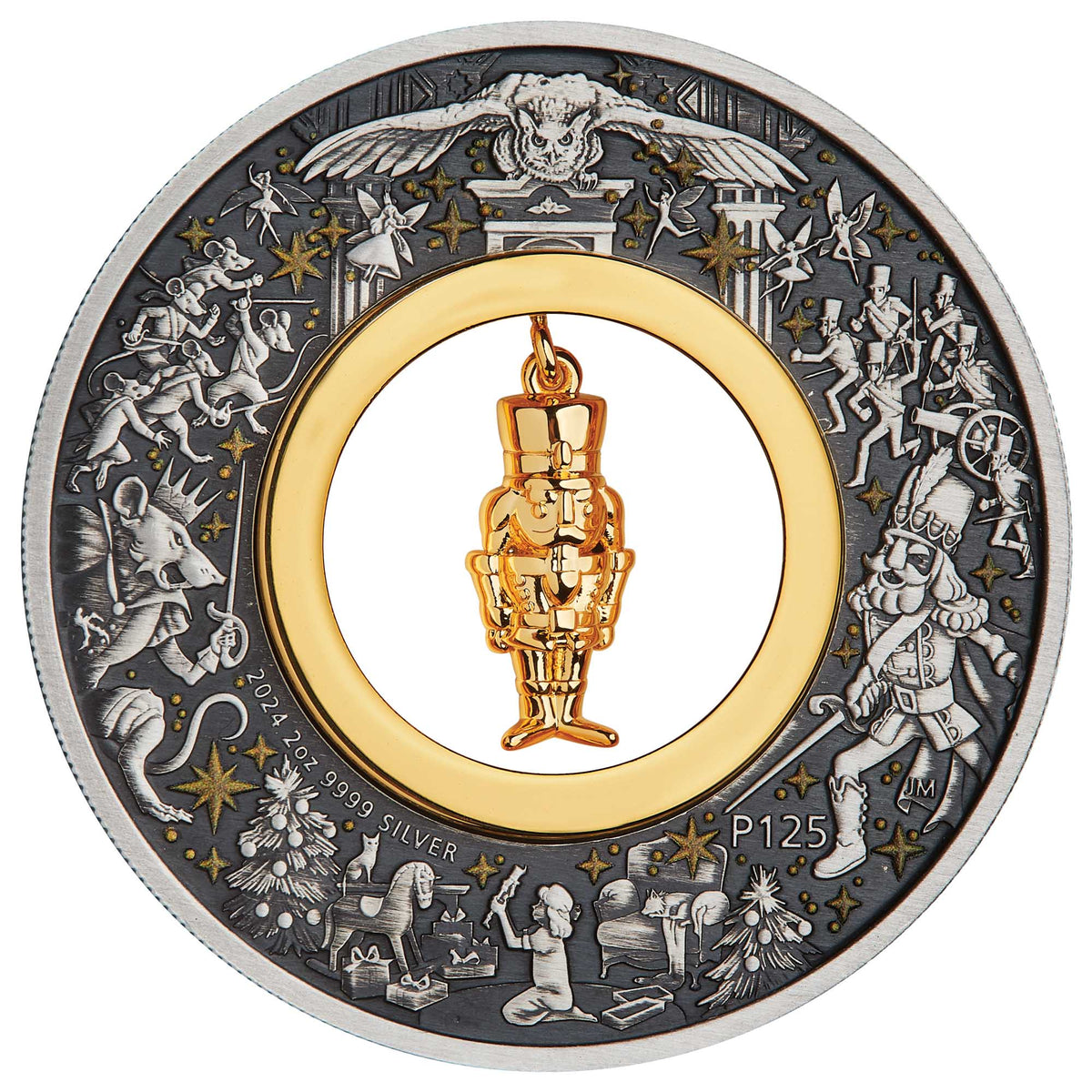 2024 Perth Mint Christmas Nutcracker 2oz Silver Antiqued Gold Plated Coin
