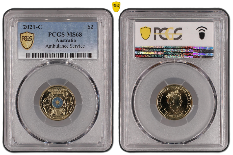 2021 RAM Ambulance Service 'C' Mintmark $2 PCGS MS68 Gold Shield Coin