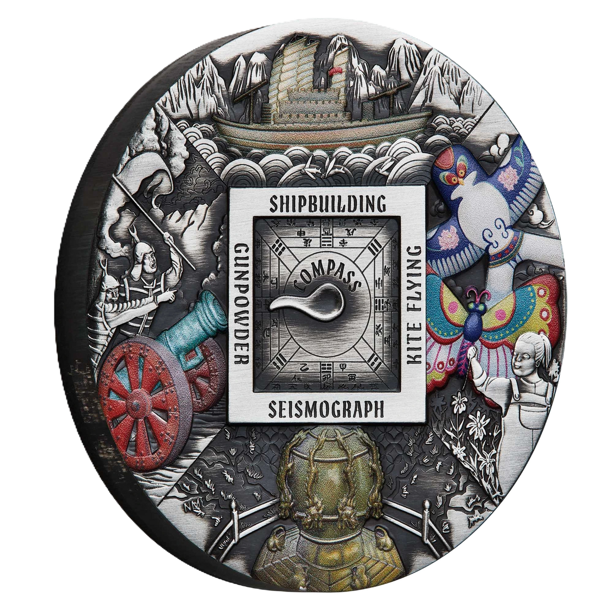 2024 Perth Mint Ancient Chinese 5oz Silver Antiqued Coloured Coin