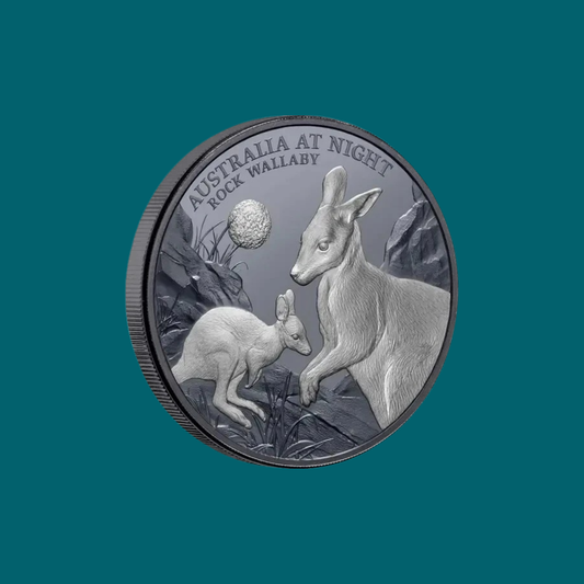 2024 Niue Australia at Night Rock Wallaby 1oz Silver Black Proof Coin