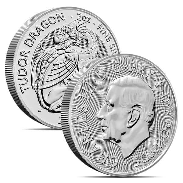 2024 Royal Mint Tudor Beasts Dragon 2oz Silver BU Coin