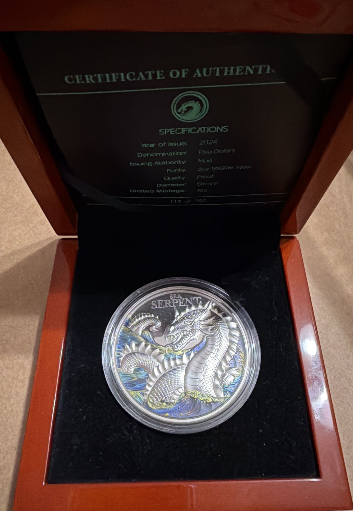 2024 Niue Sea Serpent Coloured 2oz Silver Proof Coin