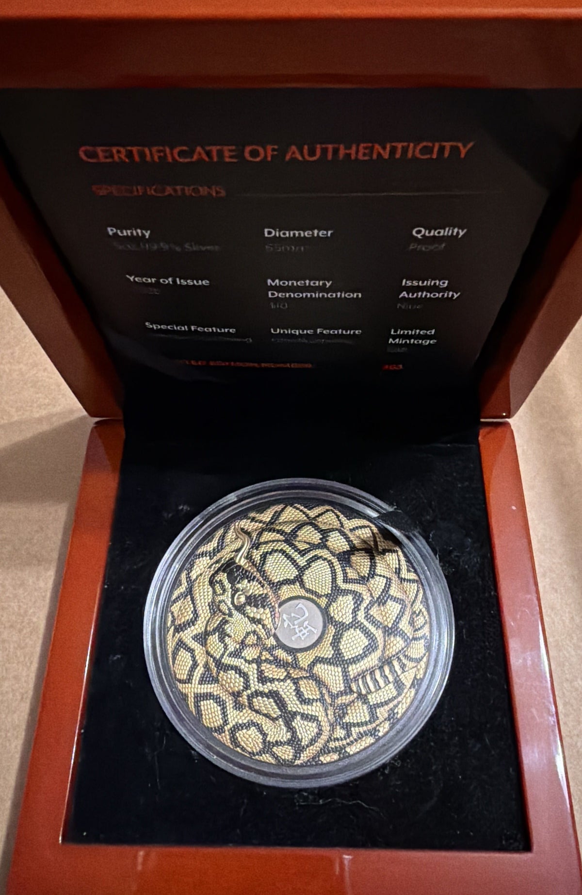 2025 Niue Rattlesnake 5oz Silver Gilded Black Proof Coin