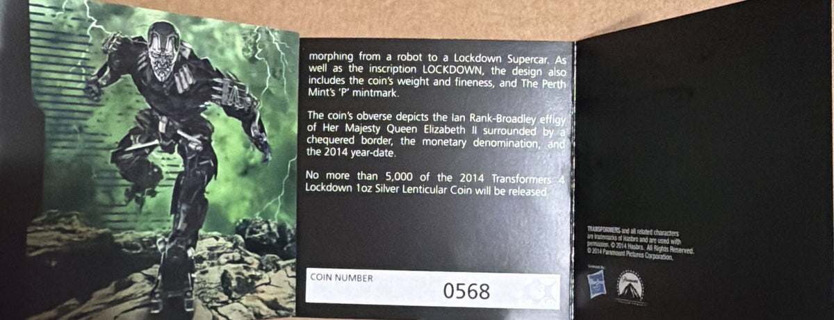 2014 Transformers Lockdown 1oz Silver Coloured Bar