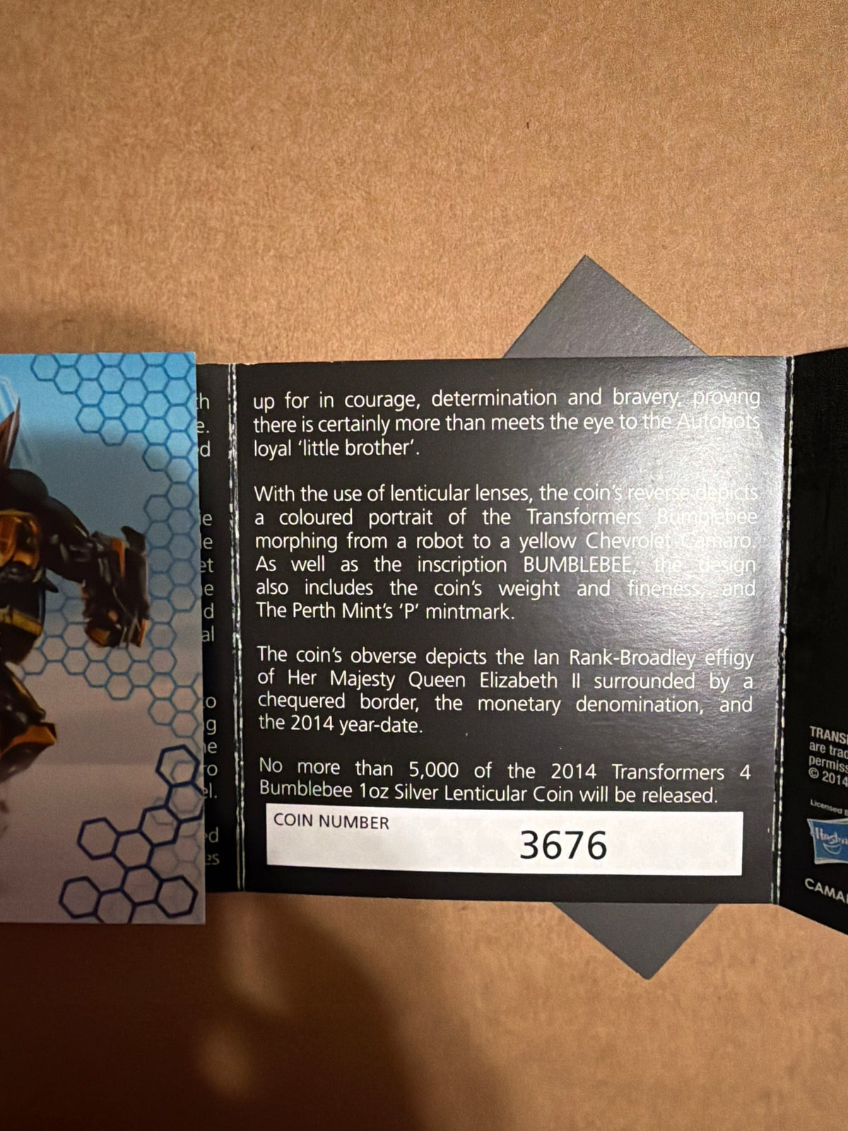 2014 Perth Mint Transformers Bumblebee 1oz Silver Proof Lenticular Coin