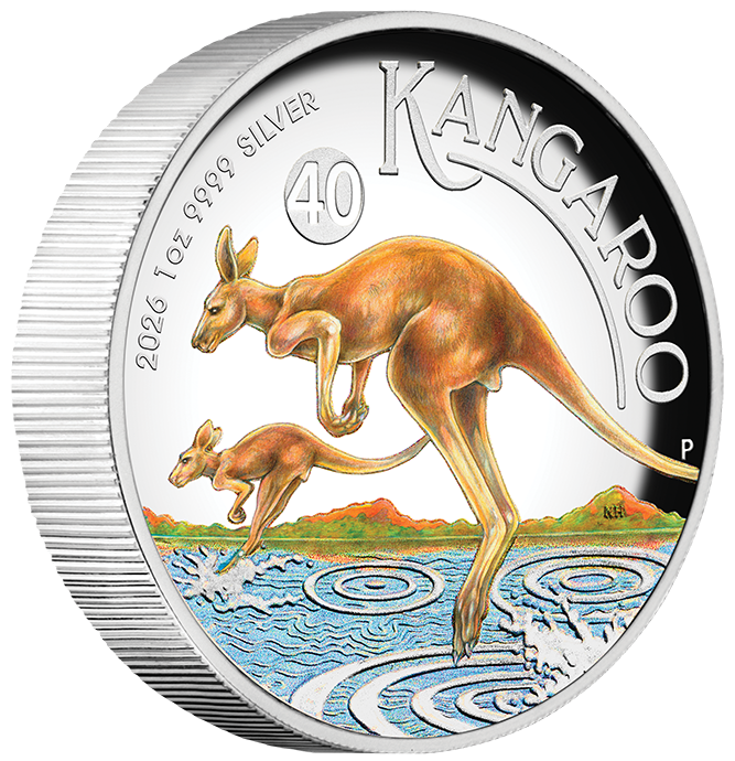 2026 Perth Mint Kangaroo 1oz Silver Coloured Coin
