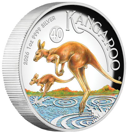 2026 Perth Mint Kangaroo 1oz Silver Coloured Coin
