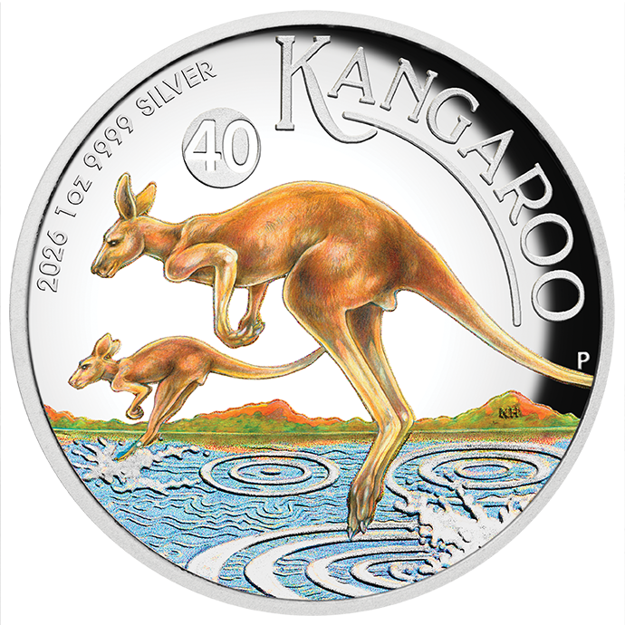 2026 Perth Mint Kangaroo 1oz Silver Coloured Coin