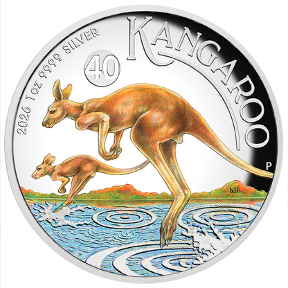 2026 Perth Mint Kangaroo 1oz Silver Coloured Coin