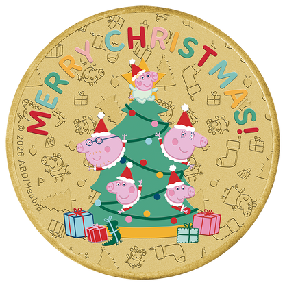 2026 Perth Mint Peppa Pig Christmas Base Metal Coloured Coin On Card