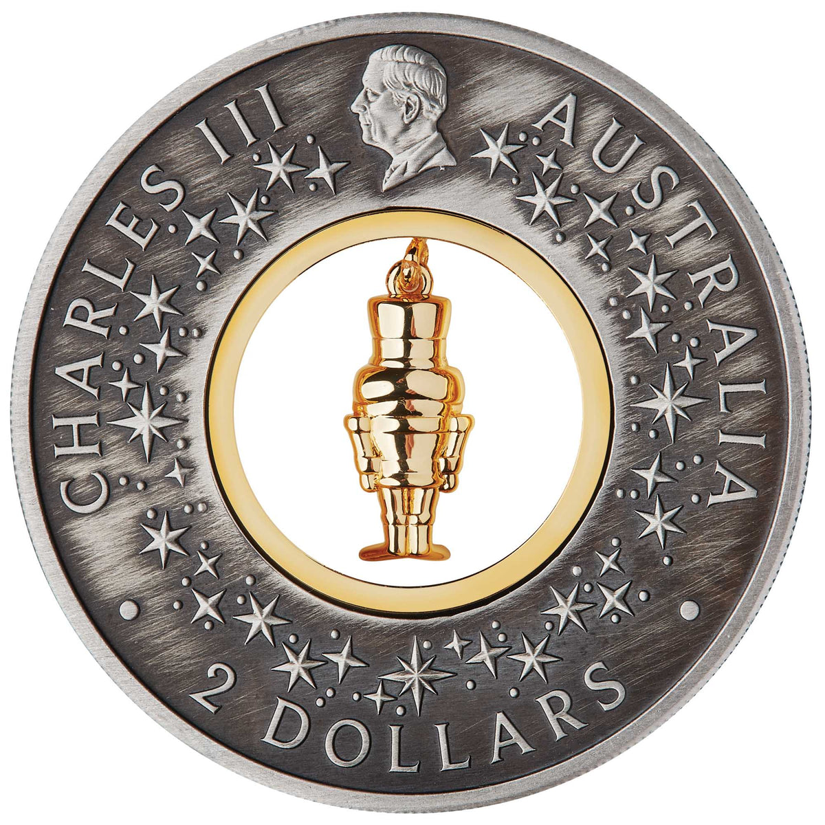 2024 Perth Mint Christmas Nutcracker 2oz Silver Antiqued Gold Plated Coin