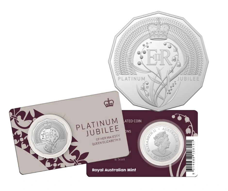 2022 RAM Platinum Jubilee Queen Elizabeth II 50c UNC Coin Card