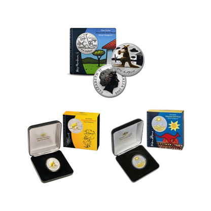 2007-2009 RAM Kangaroo 1oz Silver Gold Plated Proof 3-Coin Set