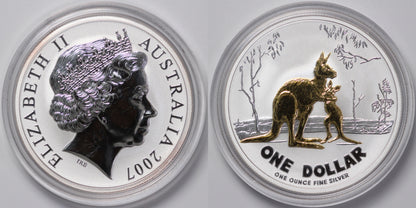 2007 RAM Kangaroo 1oz Gold Plated silver $1 Coin