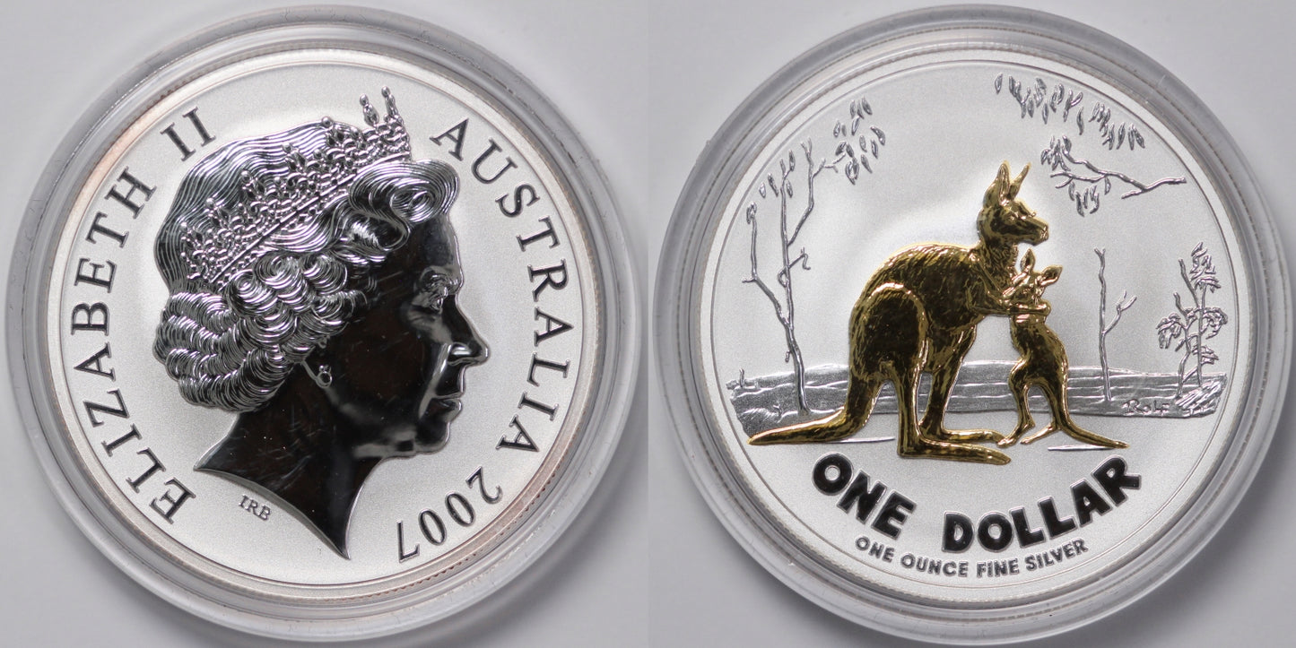 2007-2009 RAM Kangaroo 1oz Silver Gold Plated Proof 3-Coin Set