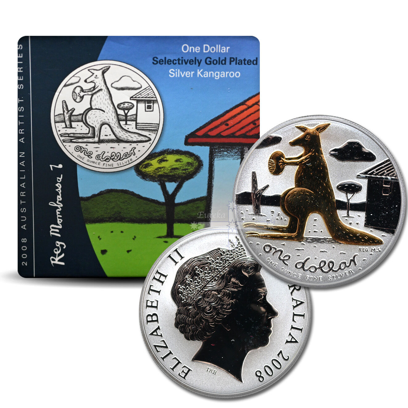2008 RAM Kangaroo 1oz Selectively Gold Plated Silver Coin