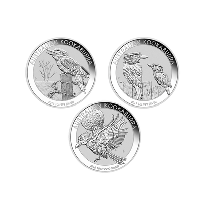 2016-2018 Perth Mint Kookaburra 1oz Silver Bullion 3-Coin Set