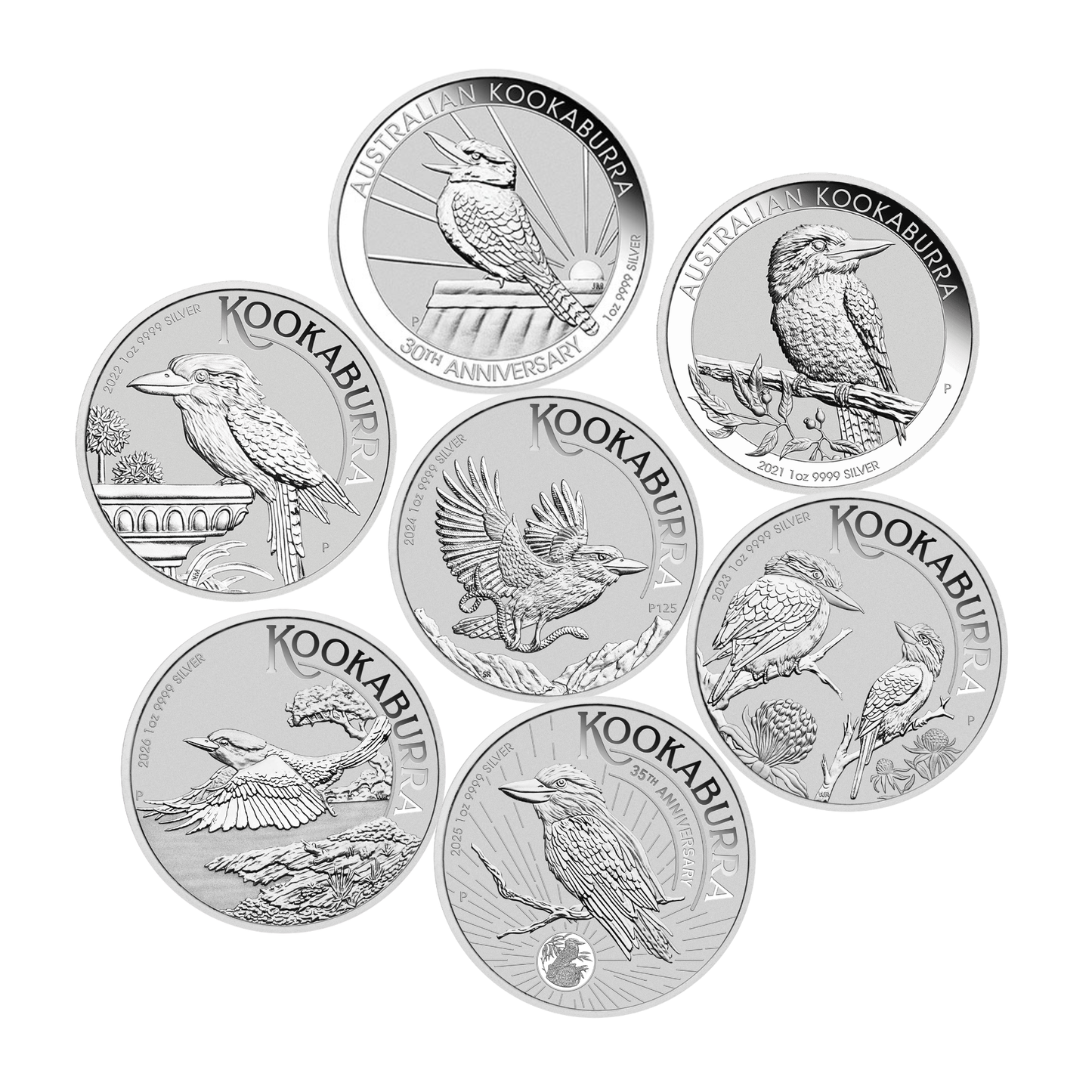 2020-2026 Perth Mint Kookaburra 1oz Silver Bullion 7-Coin Set