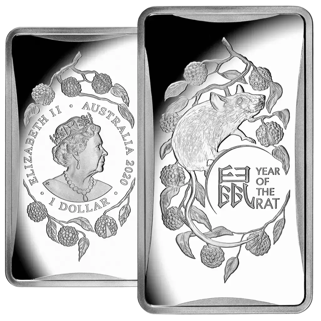 2020 RAM Lunar Rat 1/2oz Silver Rectangular UNC Coin