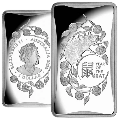 2020 RAM Lunar Rat 1/2oz Silver Rectangular UNC Coin