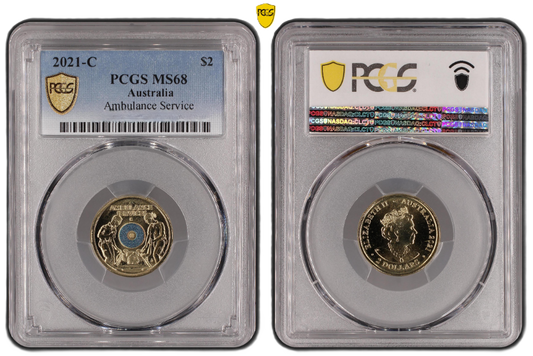 2021 RAM Ambulance Service 'C' Mintmark $2 PCGS MS68 Gold Shield Coin