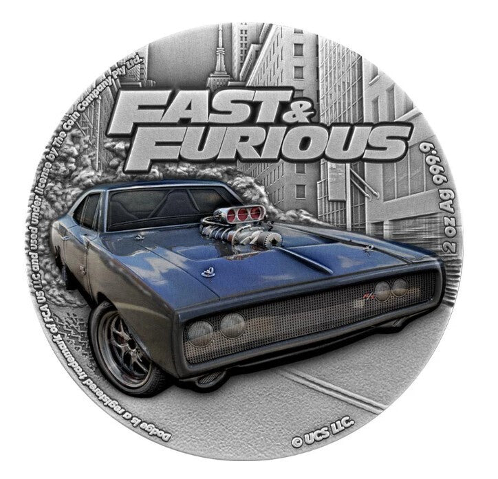 2023 Niue Fast & Furious 2oz Silver HR Antiqued Coloured Coin