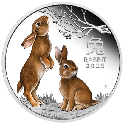 2023 Perth Mint Rabbit 1oz Silver Proof Coloured Coin