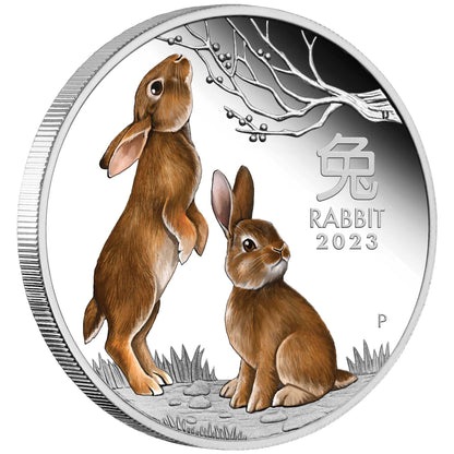 2023 Perth Mint Rabbit 1oz Silver Proof Coloured Coin