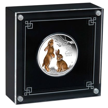 2023 Perth Mint Rabbit 1oz Silver Proof Coloured Coin