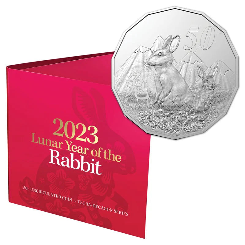 2023 RAM Lunar Rabbit Tetra-Decagon 50c UNC Carded Coin