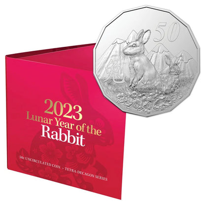 2023 RAM Lunar Rabbit Tetra-Decagon 50c UNC Carded Coin