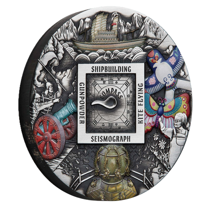2024 Perth Mint Ancient Chinese 5oz Silver Antiqued Coloured Coin
