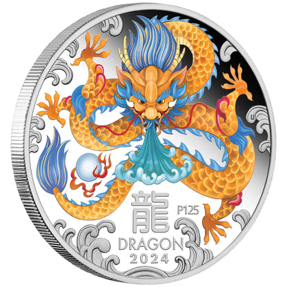 2024 Perth Mint Dragon 1oz Silver Proof Coloured Coin