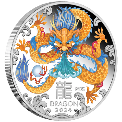 2024 Perth Mint Lunar Series III  Dragon 1oz Silver Coloured  Coin