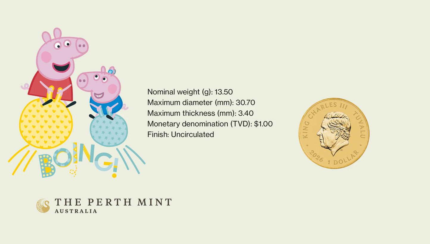2026 Perth Mint Peppa Pig Coloured PNC & 3 Coin Set