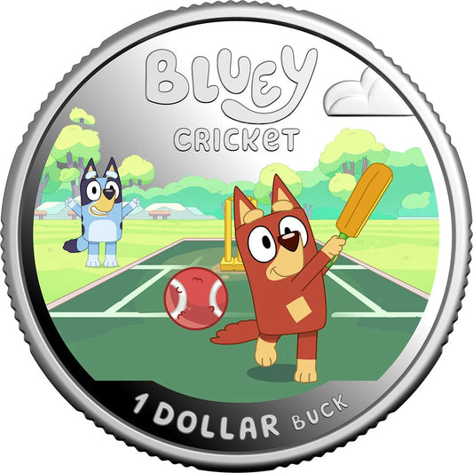 2027 RAM Bluey Cricket $1 Silver Coloured Proof Coin Pre Order