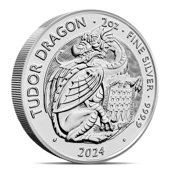 2024 Royal Mint Tudor Beasts Dragon 2oz Silver BU Coin