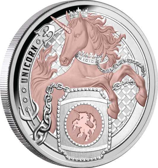 2026 Niue Heraldic Beasts Unicorn 1oz Silver Rose Gold Plated Proof Coin