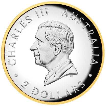 2025 Perth Mint Kookaburra 2oz Silver Gilded High Relief Proof Coin