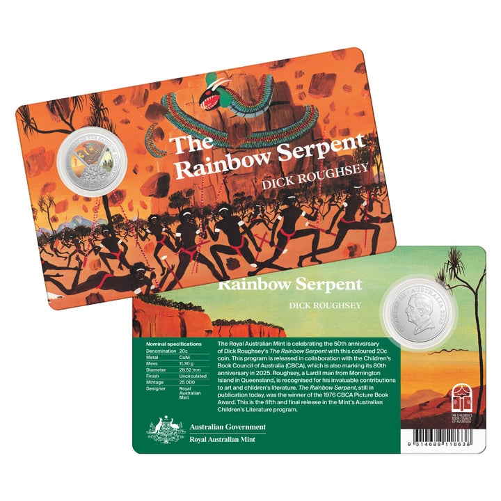 2025 RAM The Rainbow Serpent Coloured Unc Coin on Card