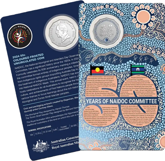 2024 RAM 50c NAIDOC 50th Anniversary Coloured Coin on Card