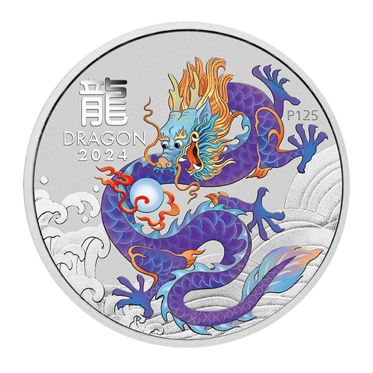 2024 Perth Mint Purple Dragon 1/2oz Silver Coloured Coin