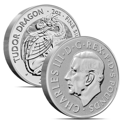 2024 Royal Mint Tudor Beasts Dragon 2oz Silver BU Coin