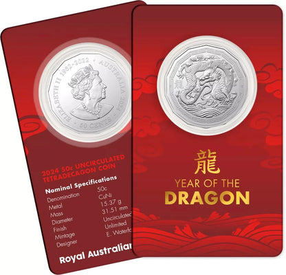 2024 RAM Lunar Dragon Tetra-Decagon 50c UNC Carded Coin