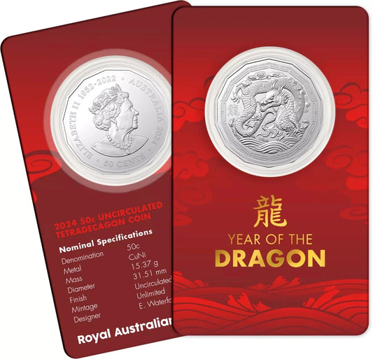 2024 RAM Lunar Dragon Tetra-Decagon 50c UNC Carded Coin