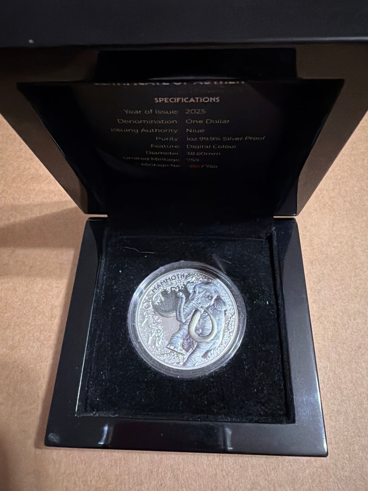 2025 Niue Ice Age Giants Mammoth 1oz Silver Coloured Proof Coin