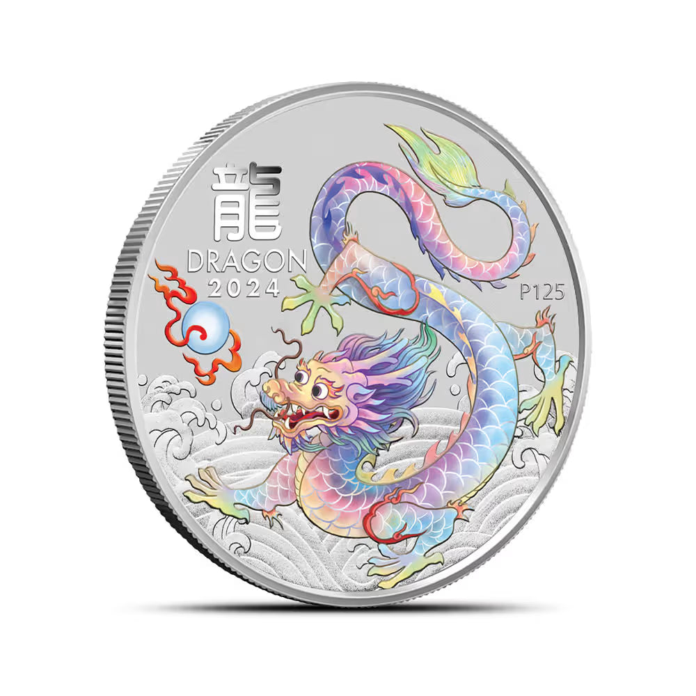 2024 Perth Mint White Dragon 1/2oz Silver Coloured BU Coin