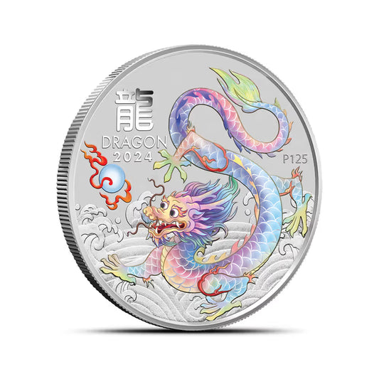 2024 Perth Mint White Dragon 1/2oz Silver Coloured BU Coin