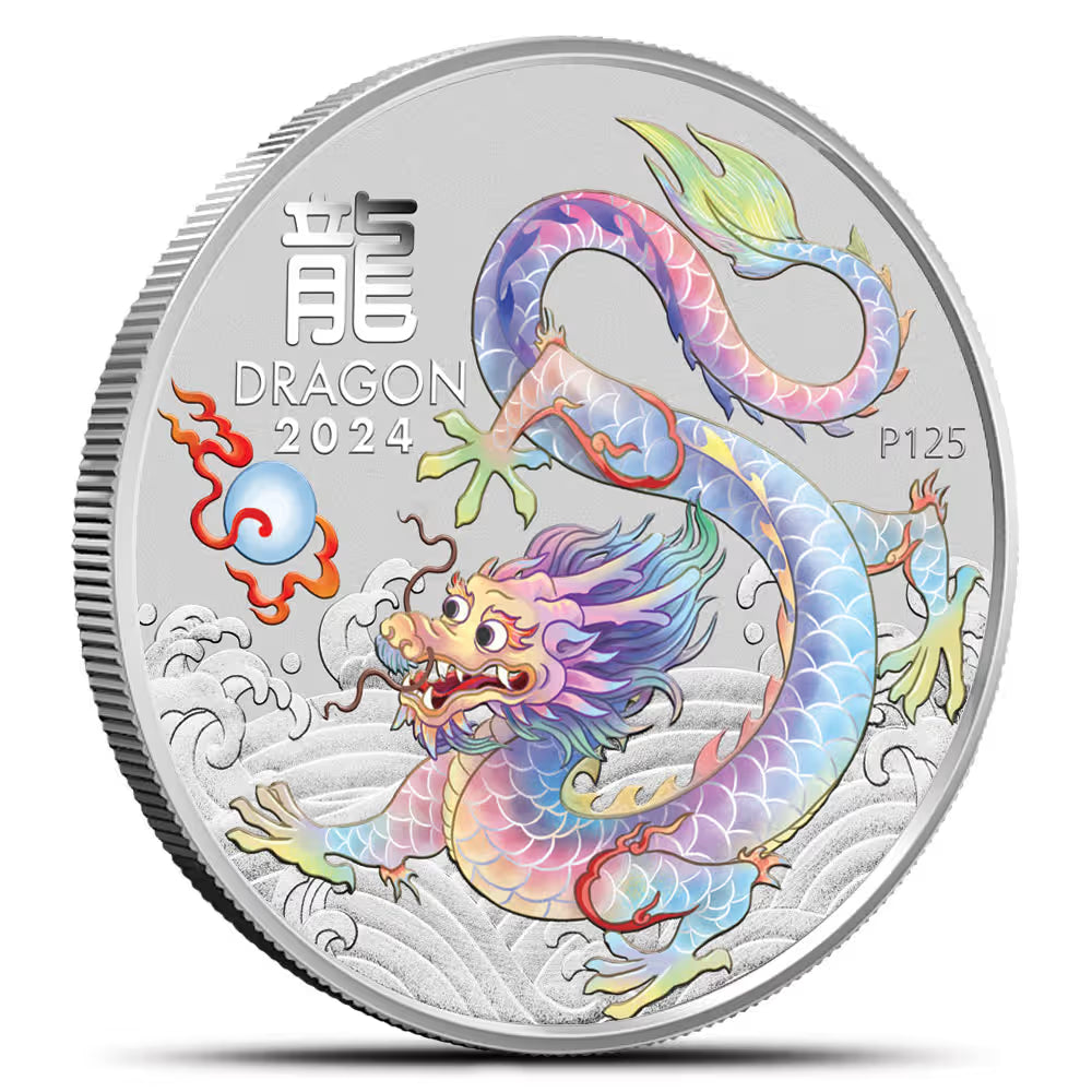 2024 Perth Mint White Dragon 1/2oz Silver Coloured BU Coin